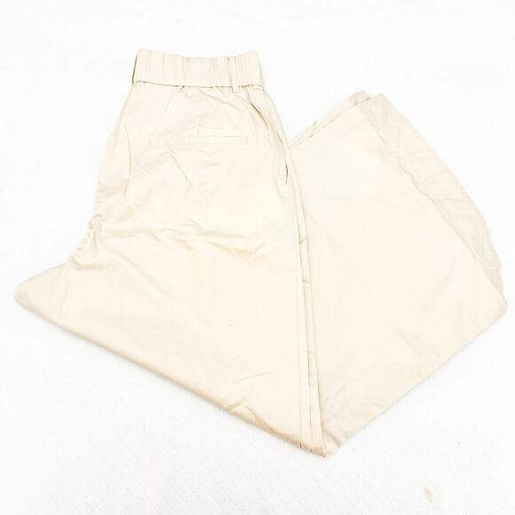 Zara Cream Wide Leg Zippered Cotton Pants SZ M NWOT - Picture 6 of 6